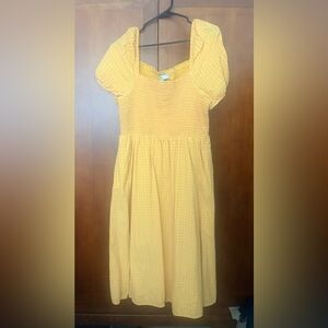 LOFT Yellow Smocked Puff Sleeve Dress
